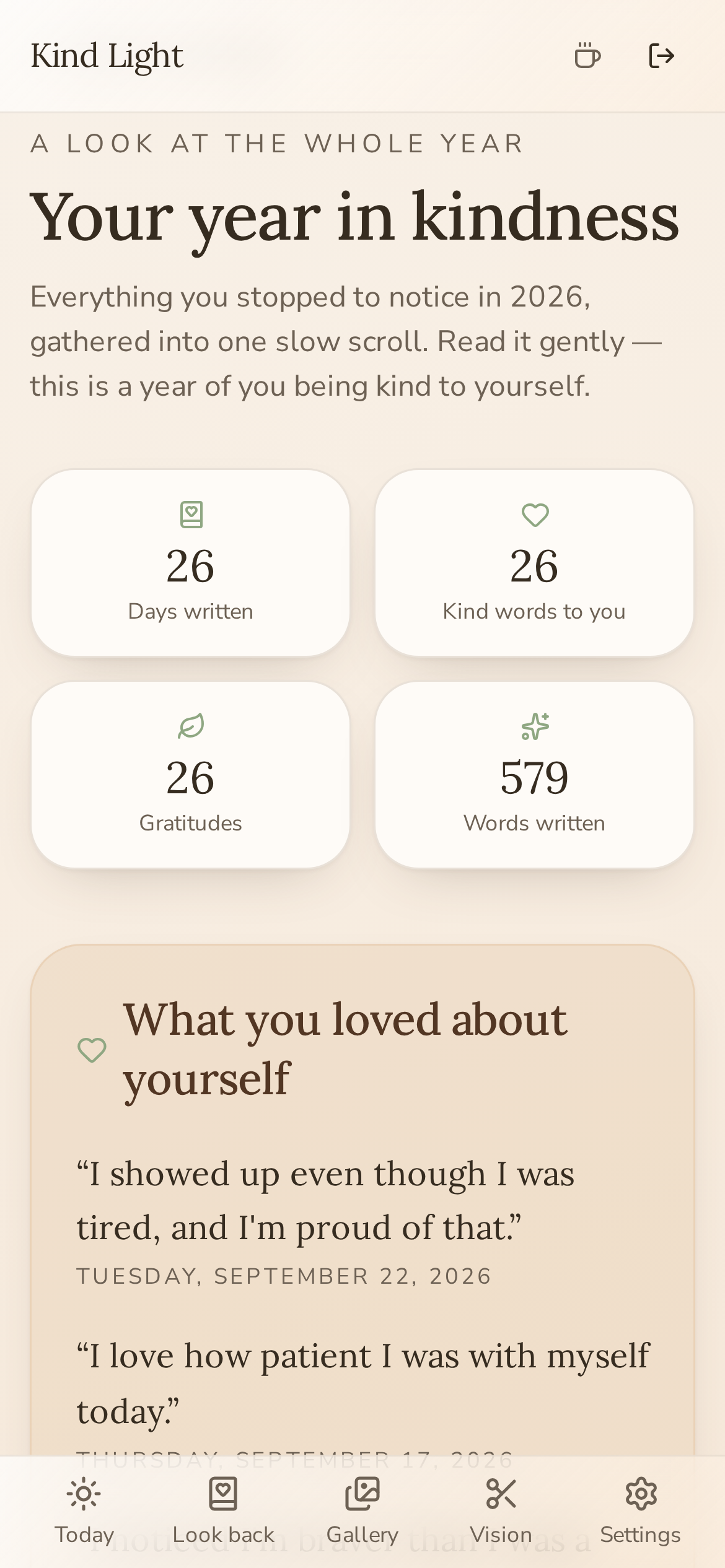 Year in kindness reflection and progress summary